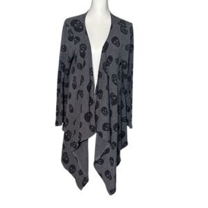 Hot Topic Hacci Flyaway Cardigan Womens XL Novelty Skull Goth Rock Grunge Grey